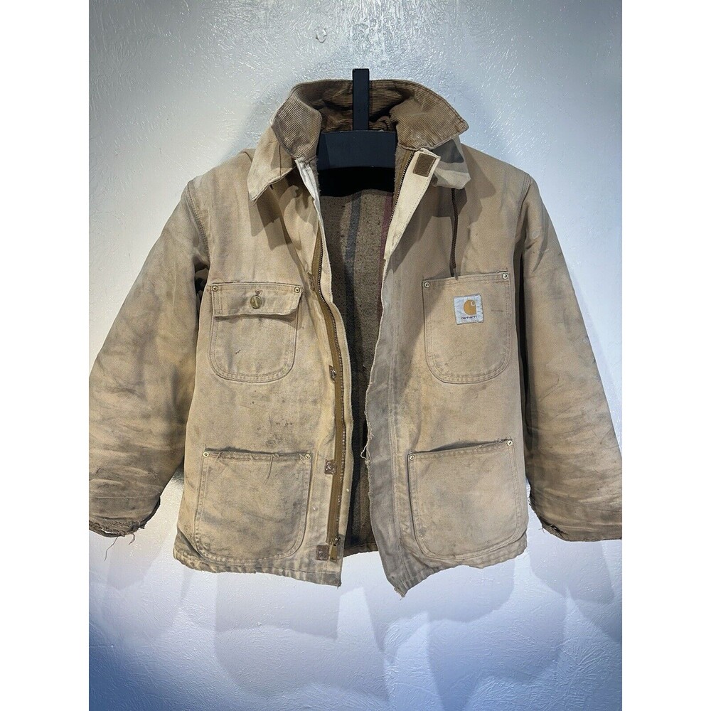 VTG Destroyed By Work Carhartt C01 Chore Jacket Blanket Lined Mens Medium